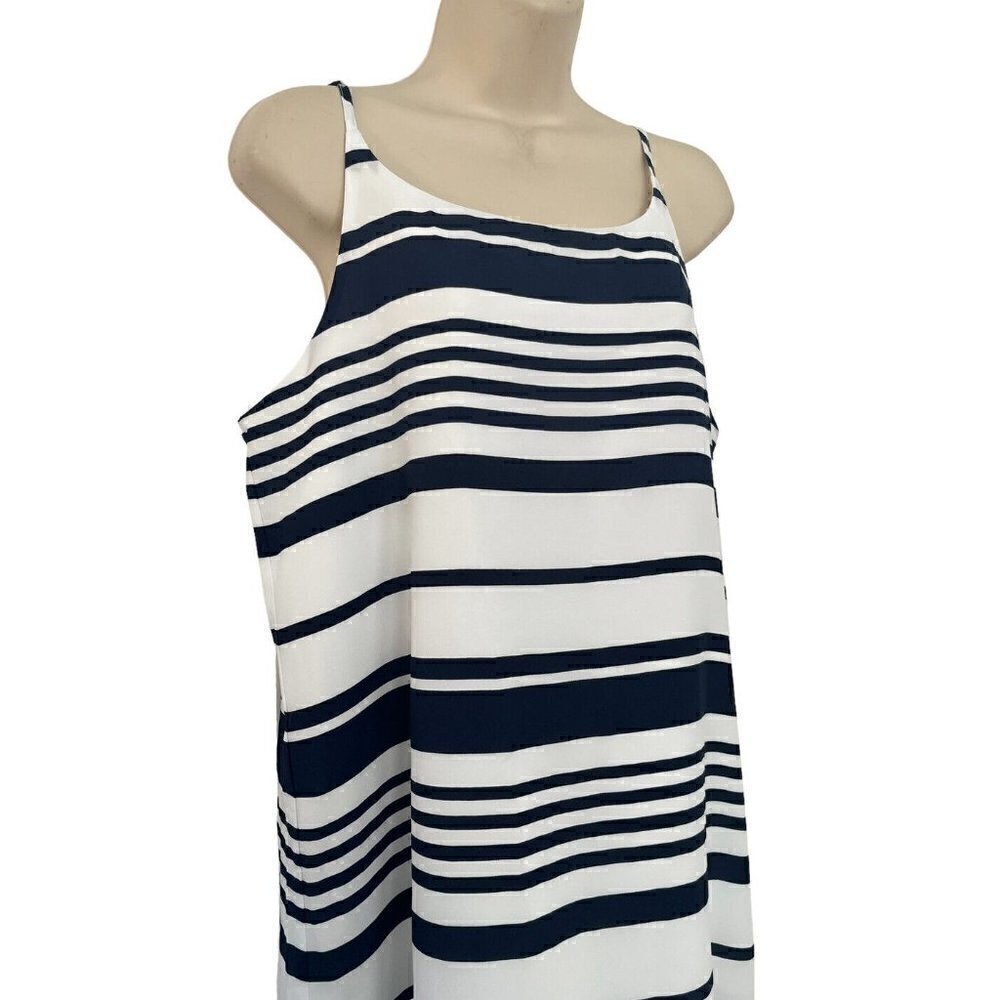 BB Dakota Women's Sz S Navy & White Striped Riley Crepe Dress Spaghetti Straps - Picture 3 of 8
